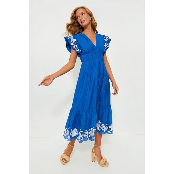 Tuckernuck Cerulean Sutton Flutter Sleeve Maxi Dress womens xxl blue embroidered - Picture 1 of 7